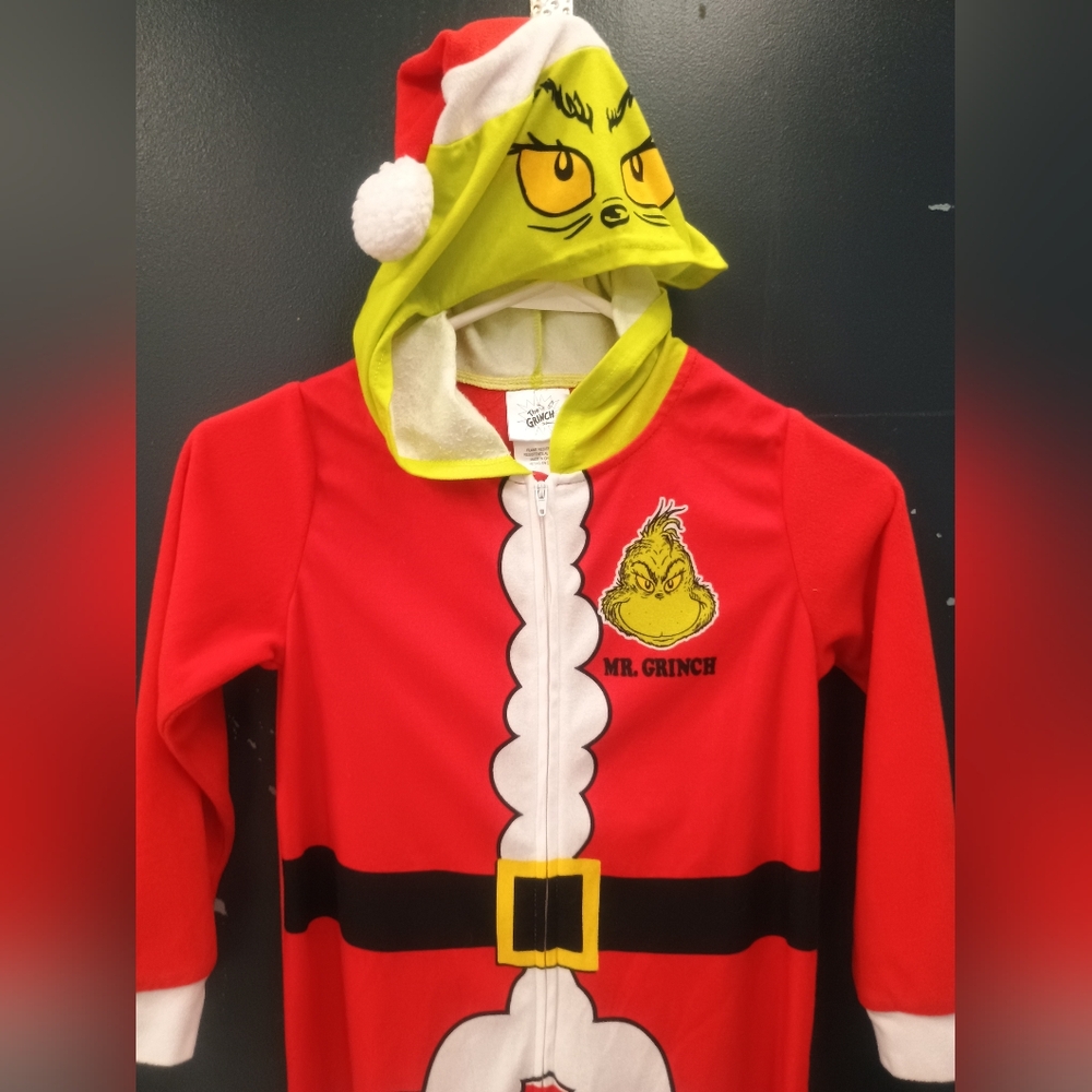 The Grinch Santa Red Onesie Hooded Costume Pajamas Size 6 - Picture 5 of 11